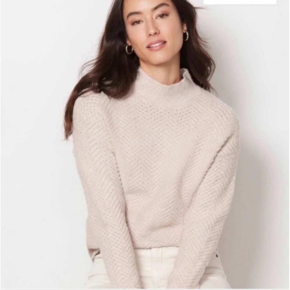 Evereve Rochelle Sweater Womens Medium Cream Chevron Knit Mock Neck